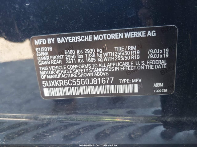 44866940 :رقم المزاد ، 5UXKR6C55G0J81677 vin ، 2016 Bmw X5 Xdrive50i مزاد بيع