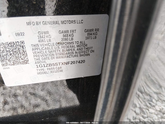 Продаж на аукціоні авто 2022 Chevrolet Malibu Fwd Ls, vin: 1G1ZB5STXNF207420, номер лоту: 44866941