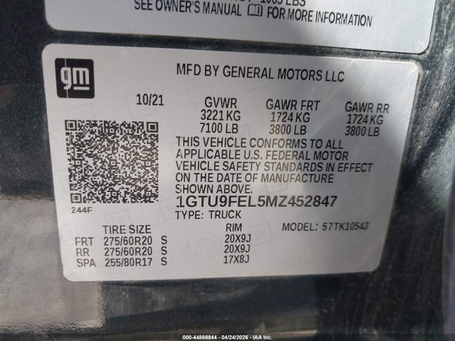 2021 Gmc Sierra 1500 4wd  Short Box Denali მანქანა იყიდება აუქციონზე, vin: 1GTU9FEL5MZ452847, აუქციონის ნომერი: 44866944