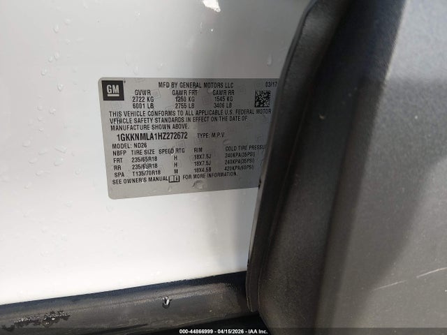 44866999 :رقم المزاد ، 1GKKNMLA1HZ272672 vin ، 2017 Gmc Acadia Slt-1 مزاد بيع