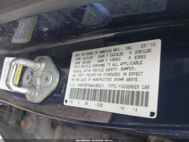 Продаж на аукціоні авто 2010 Honda Accord 2.4 Ex, vin: 1HGCP2F76AA185211, номер лоту: 44867022
