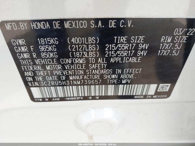 2022 HONDA HR-V 3CZRU5H31NM739657 Photo 8