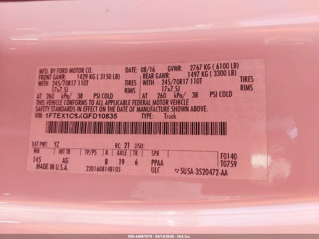 Ford F-150 Xl/xlt 2016 1FTEX1C8XGFD10835 Image 9