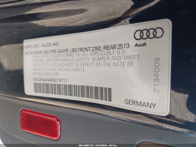 Auction sale of the 2019 Audi A4 45 Premium, vin: WAUENAF44KN015711, lot number: 44867102