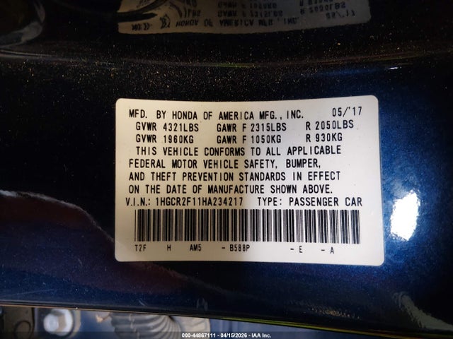 1HGCR2F11HA234217 Honda Accord Sport Se