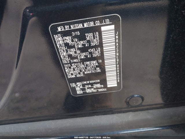 Продажа на аукционе авто 2015 Infiniti Qx80, vin: JN8AZ2NE9F9084208, номер лота: 44867135