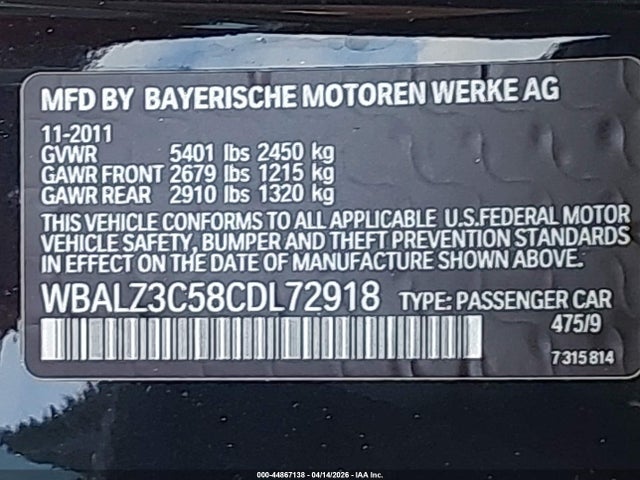 2012 BMW 650I WBALZ3C58CDL72918 Photo 8