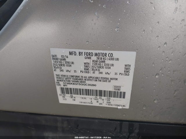 Aukcja sprzedaży 2016 Ford Explorer Sport, vin: 1FM5K8GT5GGC30290, numer aukcji: 44867141