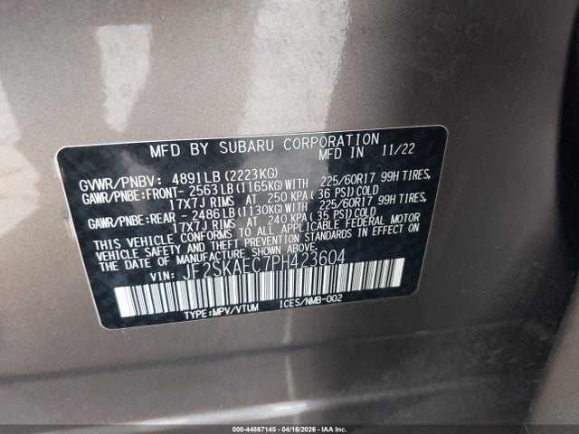 44867145 :رقم المزاد ، JF2SKAEC7PH423604 vin ، 2023 Subaru Forester Premium مزاد بيع