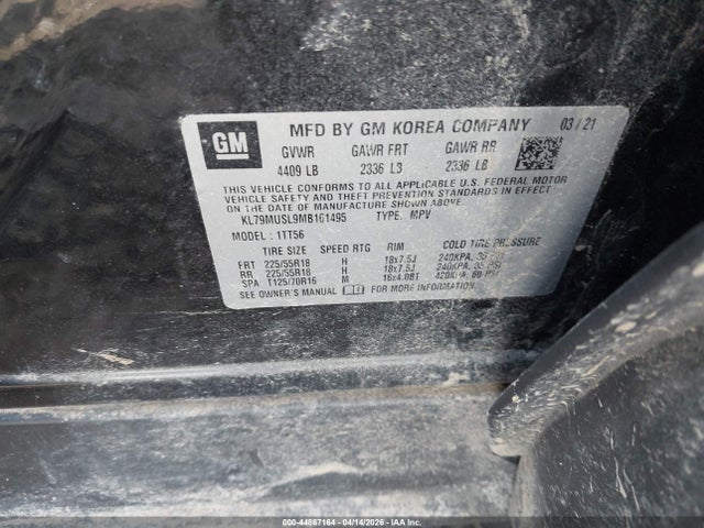44867164 :رقم المزاد ، KL79MUSL9MB161495 vin ، 2021 Chevrolet Trailblazer Awd Rs مزاد بيع