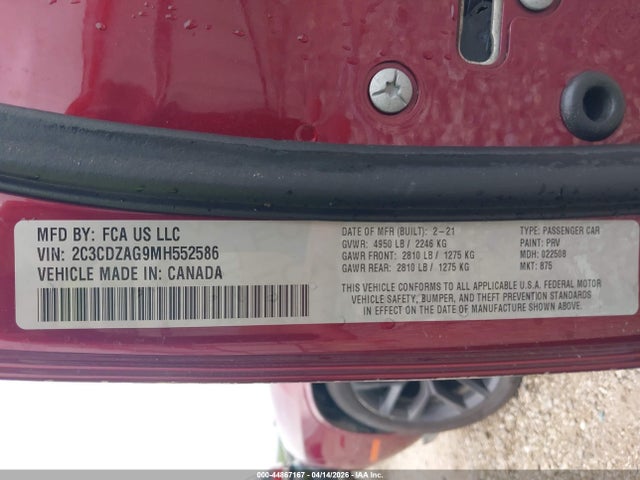 Продаж на аукціоні авто 2021 Dodge Challenger Sxt, vin: 2C3CDZAG9MH552586, номер лоту: 44867167