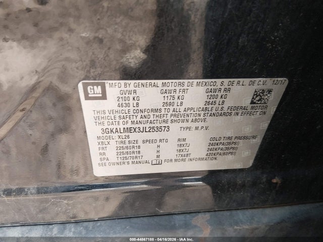 44867188 :رقم المزاد ، 3GKALMEX3JL253573 vin ، 2018 Gmc Terrain Sle مزاد بيع