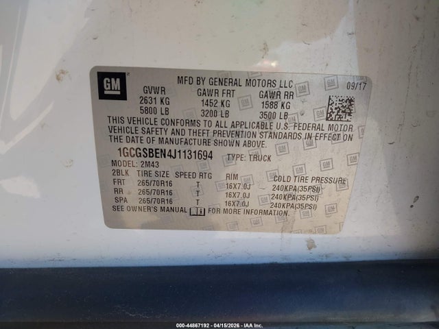 1GCGSBEN4J1131694 Chevrolet Colorado Wt