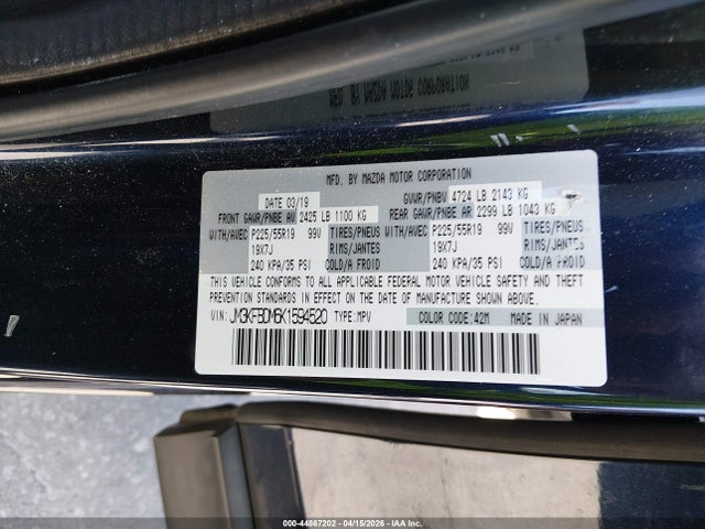 44867202 :رقم المزاد ، JM3KFBDM6K1594520 vin ، 2019 Mazda Cx-5 Grand Touring مزاد بيع