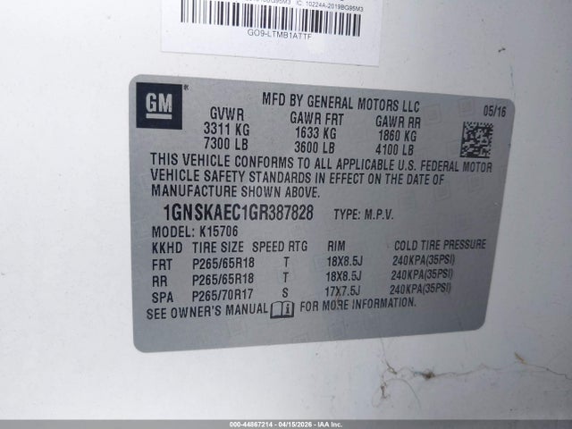 2016 CHEVROLET TAHOE 1GNSKAEC1GR387828 Photo 8