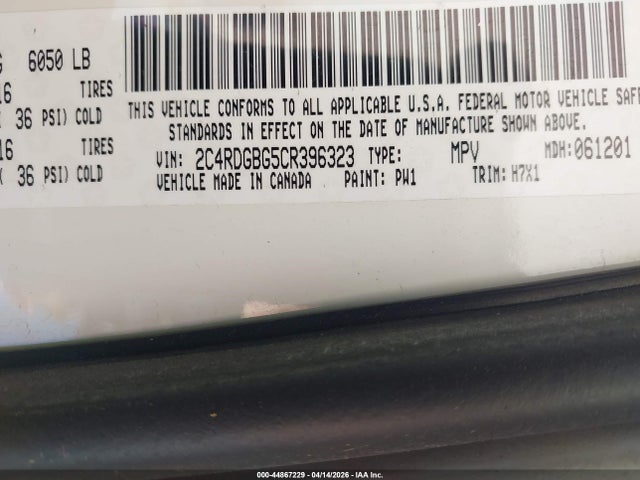 Продажа на аукционе авто 2012 Dodge Grand Caravan Se/avp, vin: 2C4RDGBG5CR396323, номер лота: 44867229