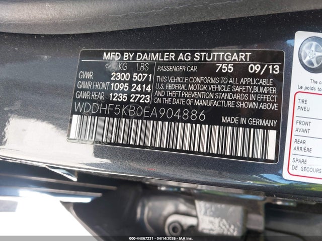 44867231 :رقم المزاد ، WDDHF5KB0EA904886 vin ، 2014 Mercedes-benz E 350 مزاد بيع