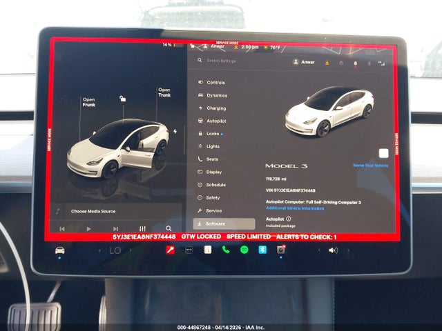 44867248 :رقم المزاد ، 5YJ3E1EA6NF374448 vin ، 2022 Tesla Model 3 Rear-wheel Drive مزاد بيع