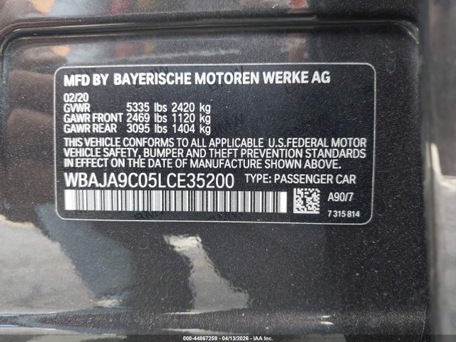 Продаж на аукціоні авто 2020 Bmw 530e Iperformance, vin: WBAJA9C05LCE35200, номер лоту: 44867259