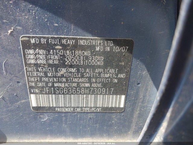 Продажа на аукционе авто 2008 Subaru Forester 2.5x, vin: JF1SG63658H730917, номер лота: 44867282