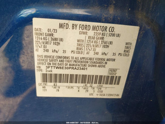 Продаж на аукціоні авто 2023 Ford Maverick Xlt, vin: 3FTTW8E30PRA23401, номер лоту: 44867287