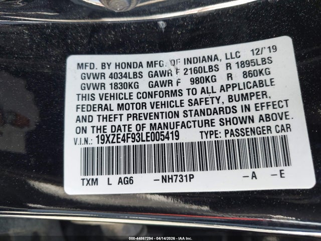 Honda Insight Touring 2020 19XZE4F93LE005419 Image 9