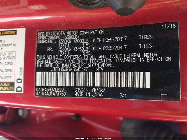 Toyota 4runner Sr5 Premium 2019 JTEBU5JR7K5645477 Image 9