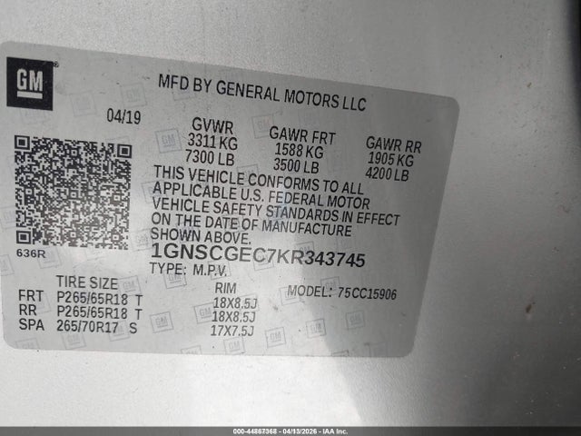 Chevrolet Suburban Ls 2019 1GNSCGEC7KR343745 Image 9
