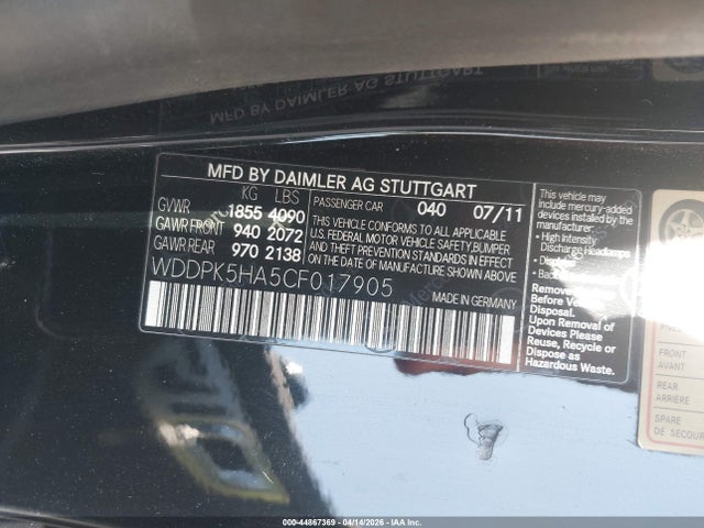 2012 Mercedes-benz Slk 350 მანქანა იყიდება აუქციონზე, vin: WDDPK5HA5CF017905, აუქციონის ნომერი: 44867369