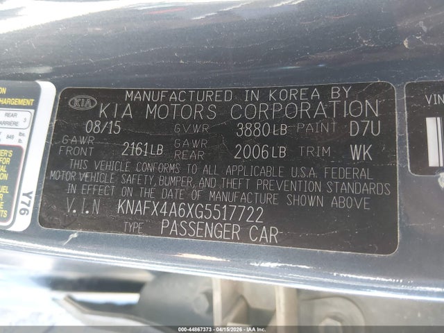 Продаж на аукціоні авто 2016 Kia Forte Lx, vin: KNAFX4A6XG5517722, номер лоту: 44867373