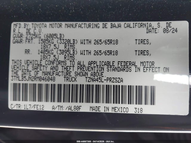 3TMLB5JN2RM046048 Toyota Tacoma Trd Sport