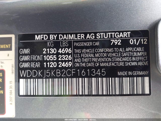Aukcja sprzedaży 2012 Mercedes-benz E 350, vin: WDDKJ5KB2CF161345, numer aukcji: 44867393