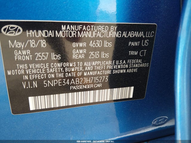 Aukcja sprzedaży 2018 Hyundai Sonata Limited 2.0t+, vin: 5NPE34AB2JH715273, numer aukcji: 44867408