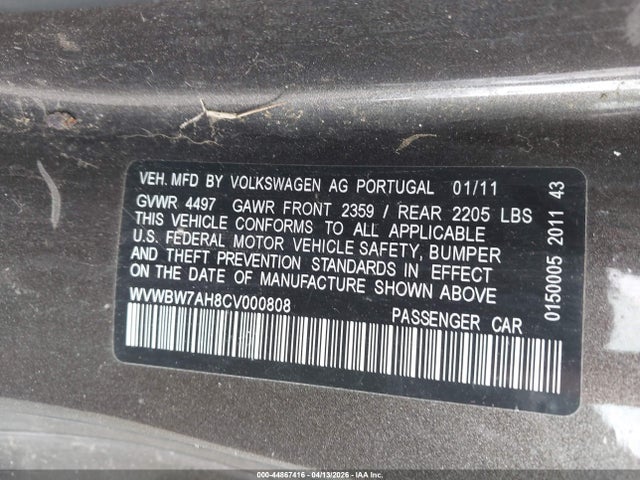 Продаж на аукціоні авто 2012 Volkswagen Eos Komfort, vin: WVWBW7AH8CV000808, номер лоту: 44867416