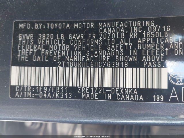 Toyota COROLLA LE 2017 2T1BURHE6HC763918 Image 9