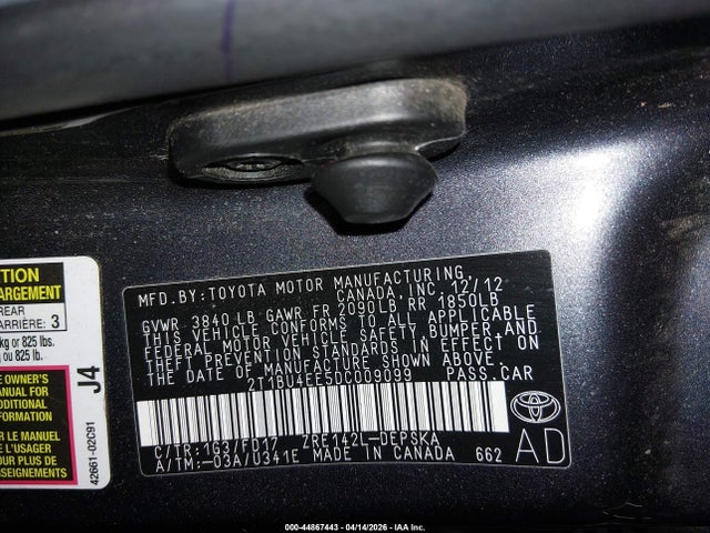 Продаж на аукціоні авто 2013 Toyota Corolla S, vin: 2T1BU4EE5DC009099, номер лоту: 44867443