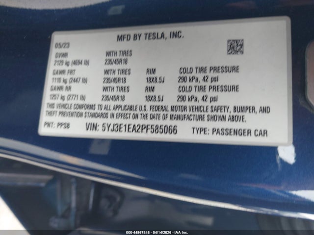 Aukcja sprzedaży 2023 Tesla Model 3 Rear-wheel Drive, vin: 5YJ3E1EA2PF585066, numer aukcji: 44867446