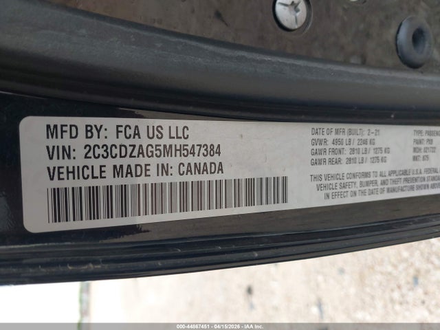 Aukcja sprzedaży 2021 Dodge Challenger Sxt, vin: 2C3CDZAG5MH547384, numer aukcji: 44867451