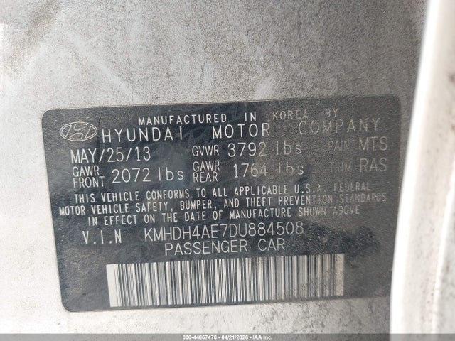 44867470 :رقم المزاد ، KMHDH4AE7DU884508 vin ، 2013 Hyundai Elantra Gls مزاد بيع