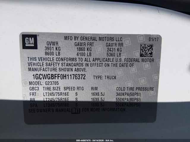 Chevrolet Express 2500 Work Van 2017 1GCWGBFF0H1176372 Image 9