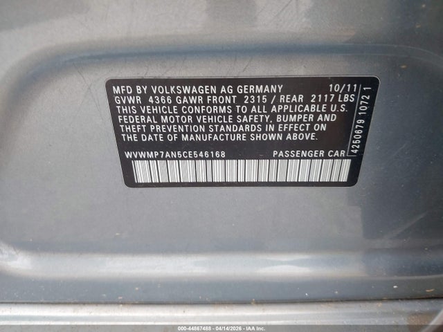 2012 VOLKSWAGEN CC WVWMP7AN5CE546168 Photo 8