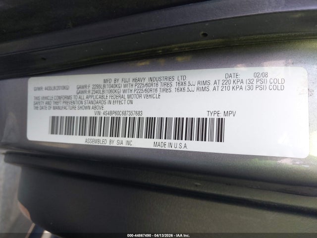 Продаж на аукціоні авто 2008 Subaru Outback, vin: 4S4BP60C687357683, номер лоту: 44867490