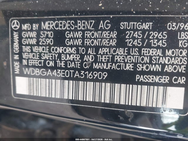 Продаж на аукціоні авто 1996 Mercedes-benz S 420, vin: WDBGA43E0TA316909, номер лоту: 44867501