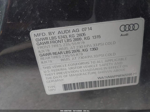 2015 Audi Q5 3.0 Tdi Premium Plus მანქანა იყიდება აუქციონზე, vin: WA1VMAFP8FA029571, აუქციონის ნომერი: 44867556