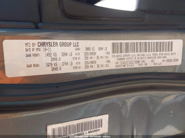 2012 Jeep Grand Cherokee Overland მანქანა იყიდება აუქციონზე, vin: 1C4RJFCT2CC172580, აუქციონის ნომერი: 44867639