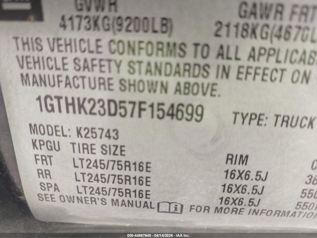 Продаж на аукціоні авто 2007 Gmc Sierra 2500hd Classic Slt, vin: 1GTHK23D57F154699, номер лоту: 44867640