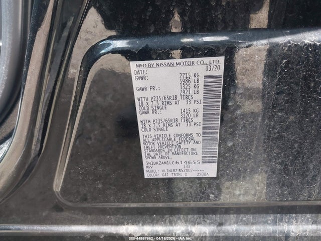Aukcja sprzedaży 2020 Nissan Pathfinder S 4wd, vin: 5N1DR2AM1LC614655, numer aukcji: 44867662