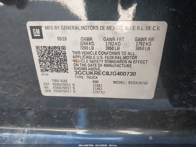 3GCUKREC8JG400730 Chevrolet Silverado 1500 1lt