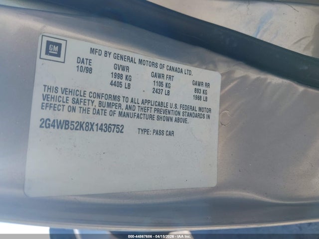 Aukcja sprzedaży 1999 Buick Regal Ls, vin: 2G4WB52K8X1436752, numer aukcji: 44867686