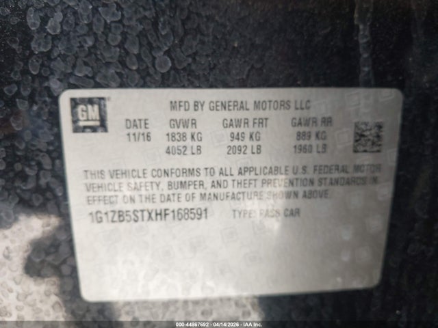 Продаж на аукціоні авто 2017 Chevrolet Malibu Ls, vin: 1G1ZB5STXHF168591, номер лоту: 44867692